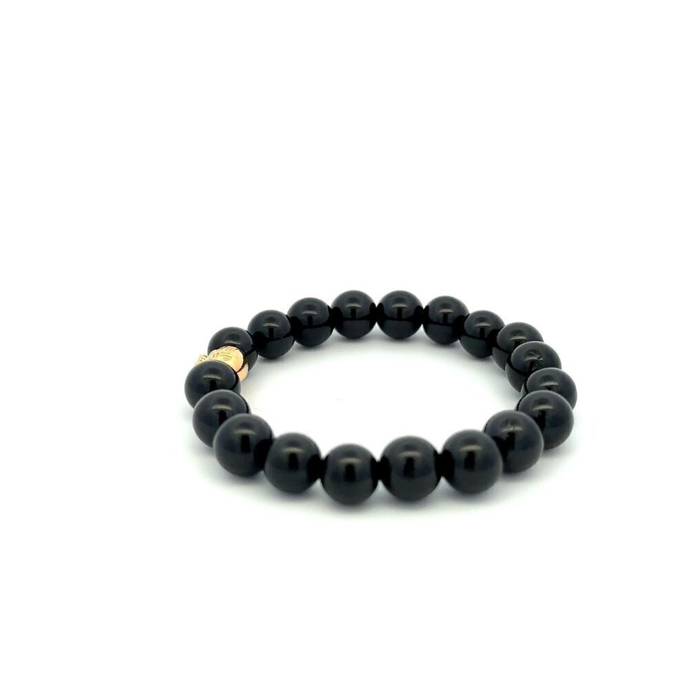 18K Gold Money Bag Lucky Bracelet Beads Gemstone Black Tourmaline 8mm - Picture 5 of 9